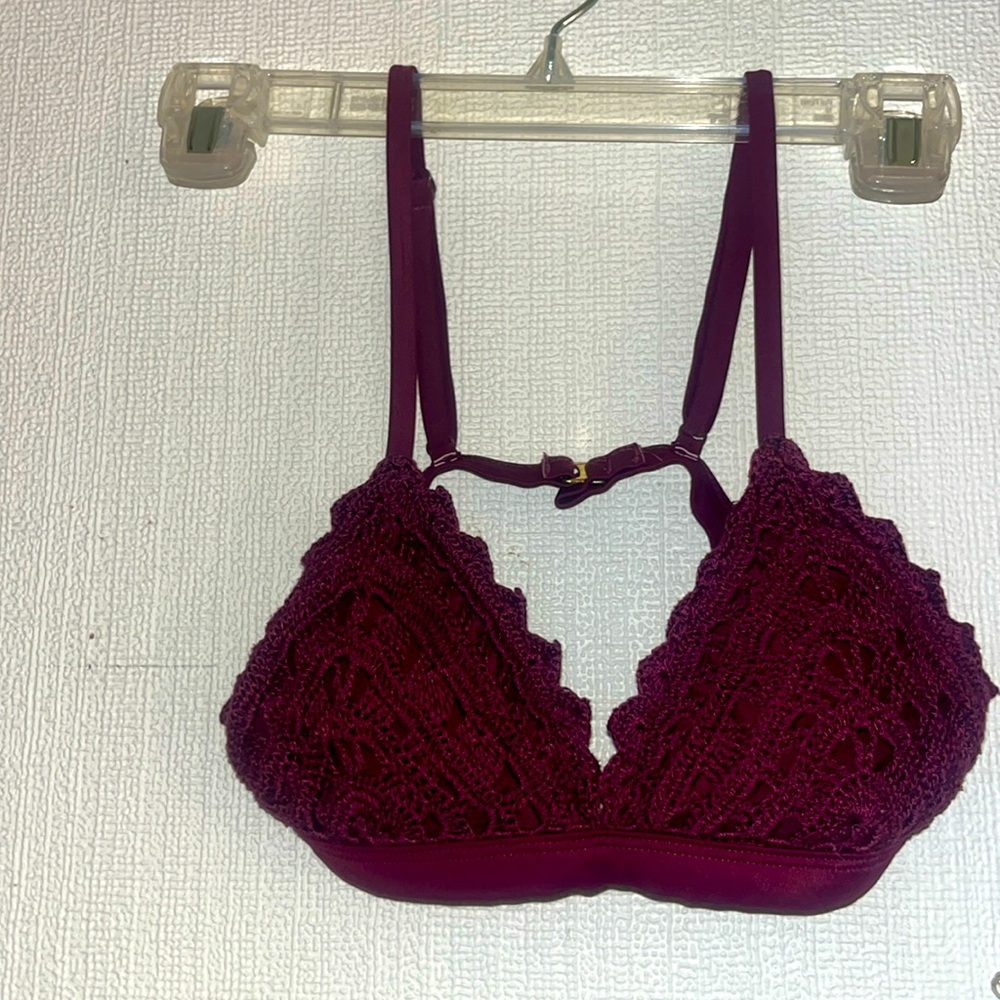 Xhilaration Swim | Burgundy Crochet Bathing Suit Top | S